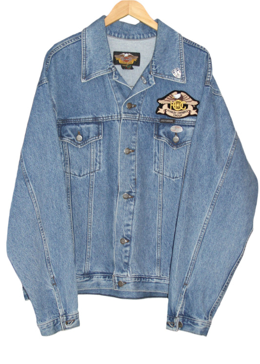 HARLEY DAVIDSON PATCH AND PIN DENIM JACKET (XXL)